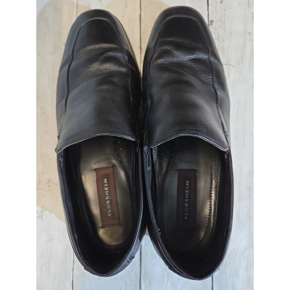 Florsheim Mens Black Leather Apron Moc Toe Slip On Loafers Dress Shoes Size 10D